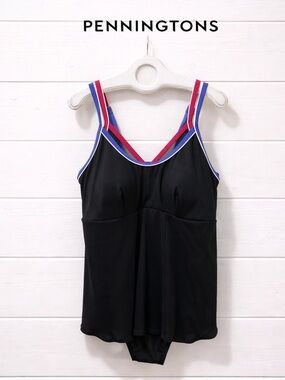 PENNINGTONS – Black Ribbed One-Piece Swim Dress – Plus Size 1X